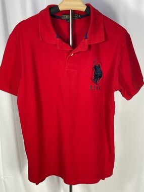 U.S. Polo Assn. Red Short Sleeve Polo with Big Pony Navy Logo